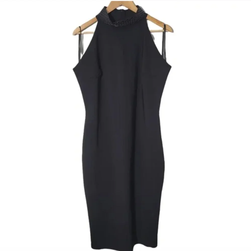 Chiara Boni Black Embellished Halter Neck Bodycon Midi Dress - Picture 1 of 7